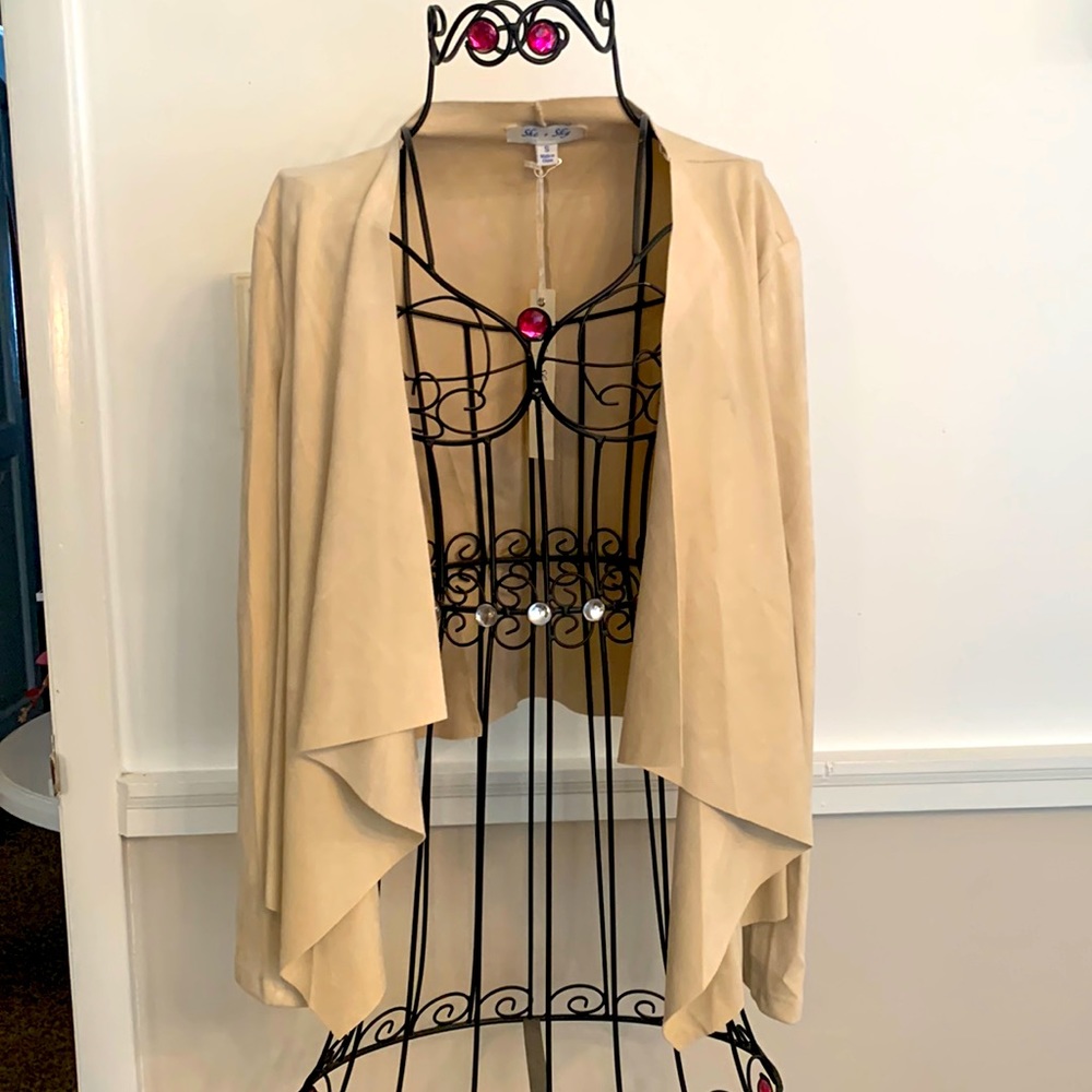 She + Sky waterfall faux suede cropped jacket